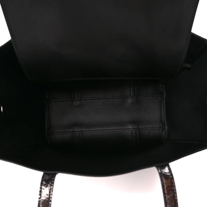 Balenciaga Metallic Textured Calfskin Logo Everyday Tote Black 5 of 10
