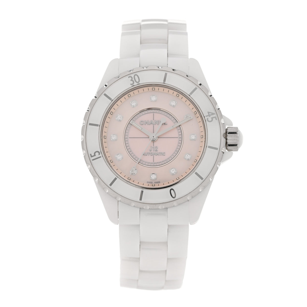 Stainless Steel Ceramic Diamond Pink Mother of Pearl 38mm J12 Automatic Watch White