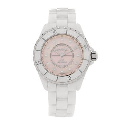 Chanel Stainless Steel Ceramic Diamond Pink Mother of Pearl 38mm J12 Automatic Watch White 1 of 5