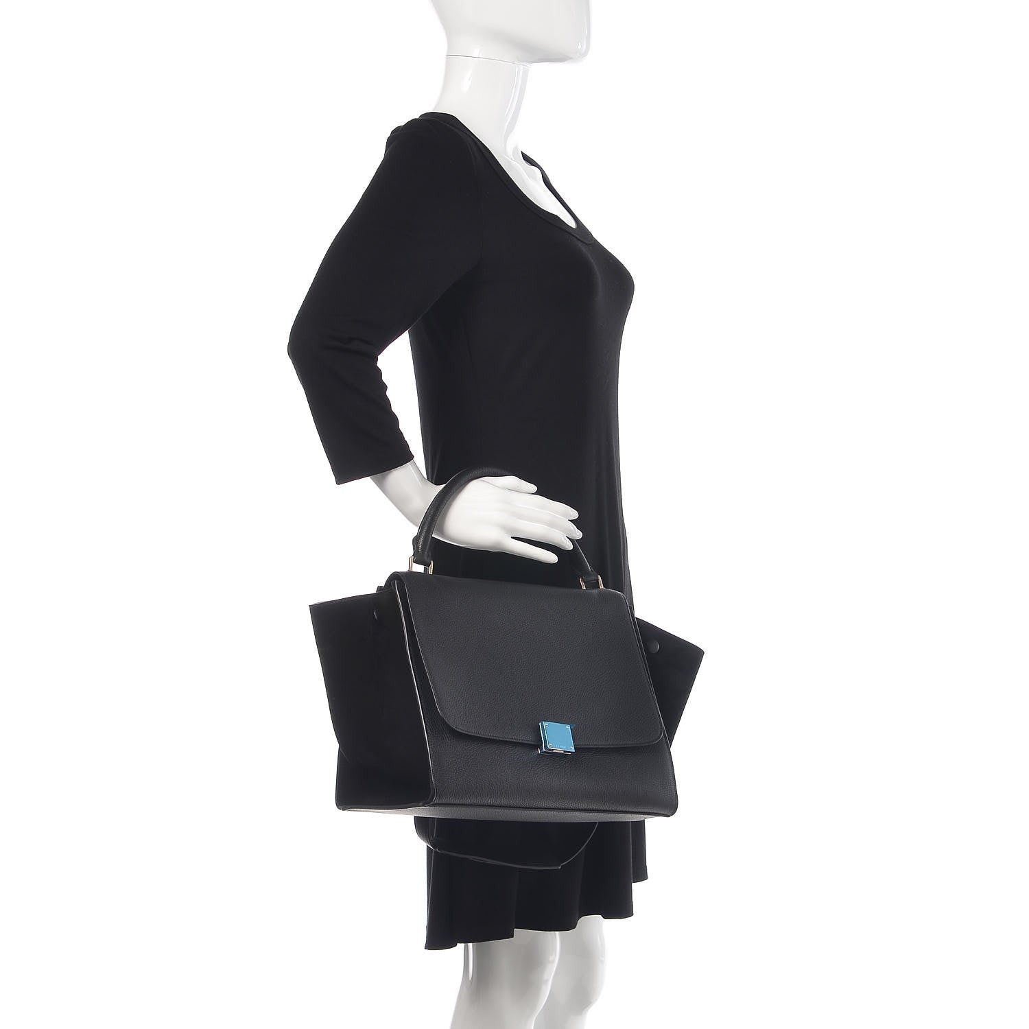 Celine Drummed Calfskin Suede Medium Trapeze Black 3 of 9