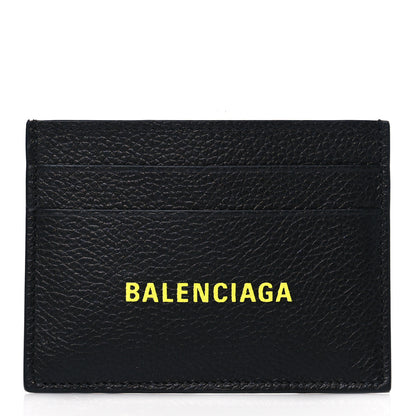 Balenciaga Grained Calfskin Logo Cash Card Holder Black Fluo Yellow 1 of 9