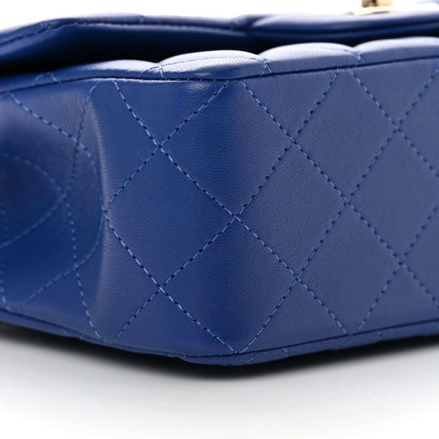 Chanel Lambskin Quilted Mini Top Handle Rectangular Flap Blue 9 of 12
