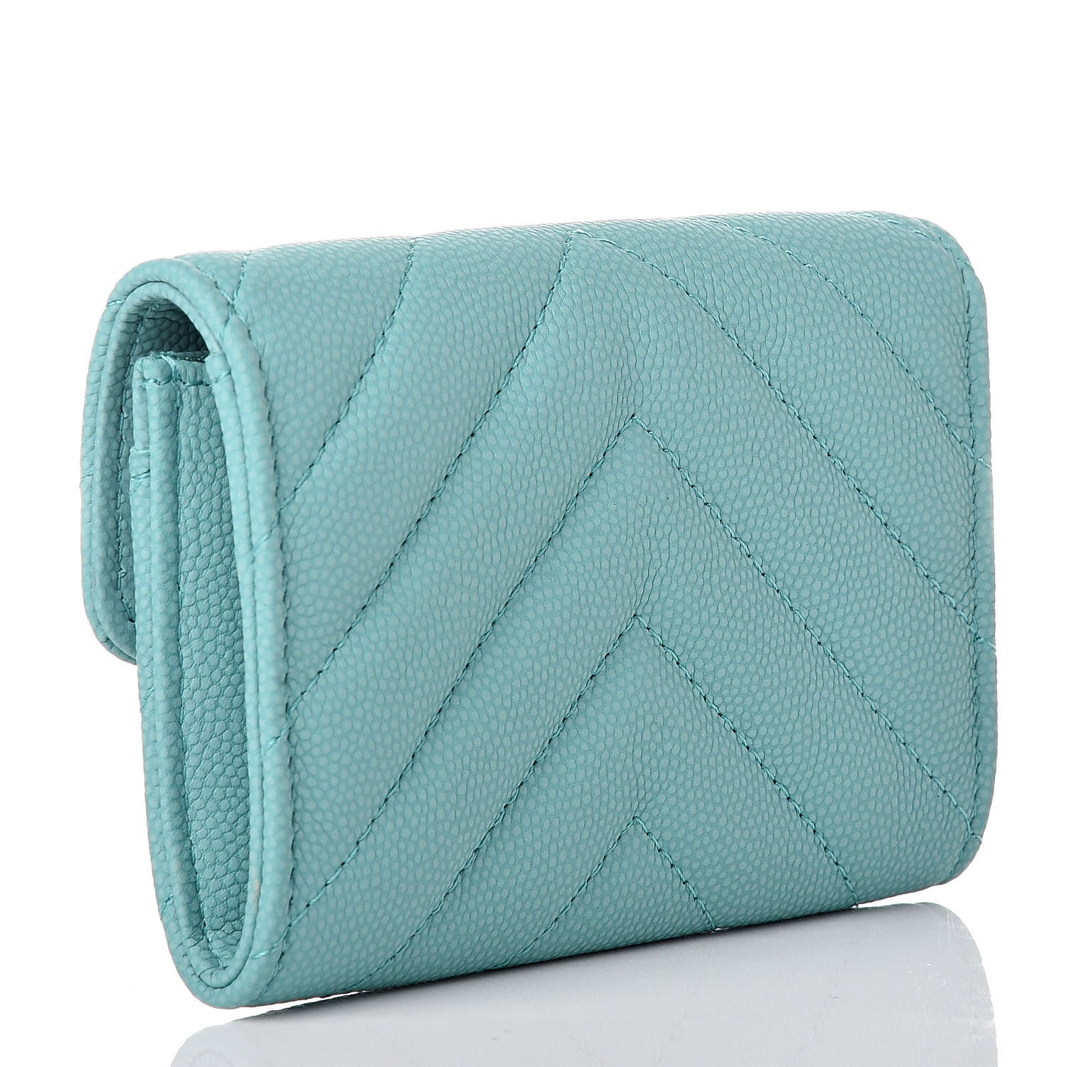 Chanel Caviar Chevron Quilted Card Holder Wallet Green 3 of 9