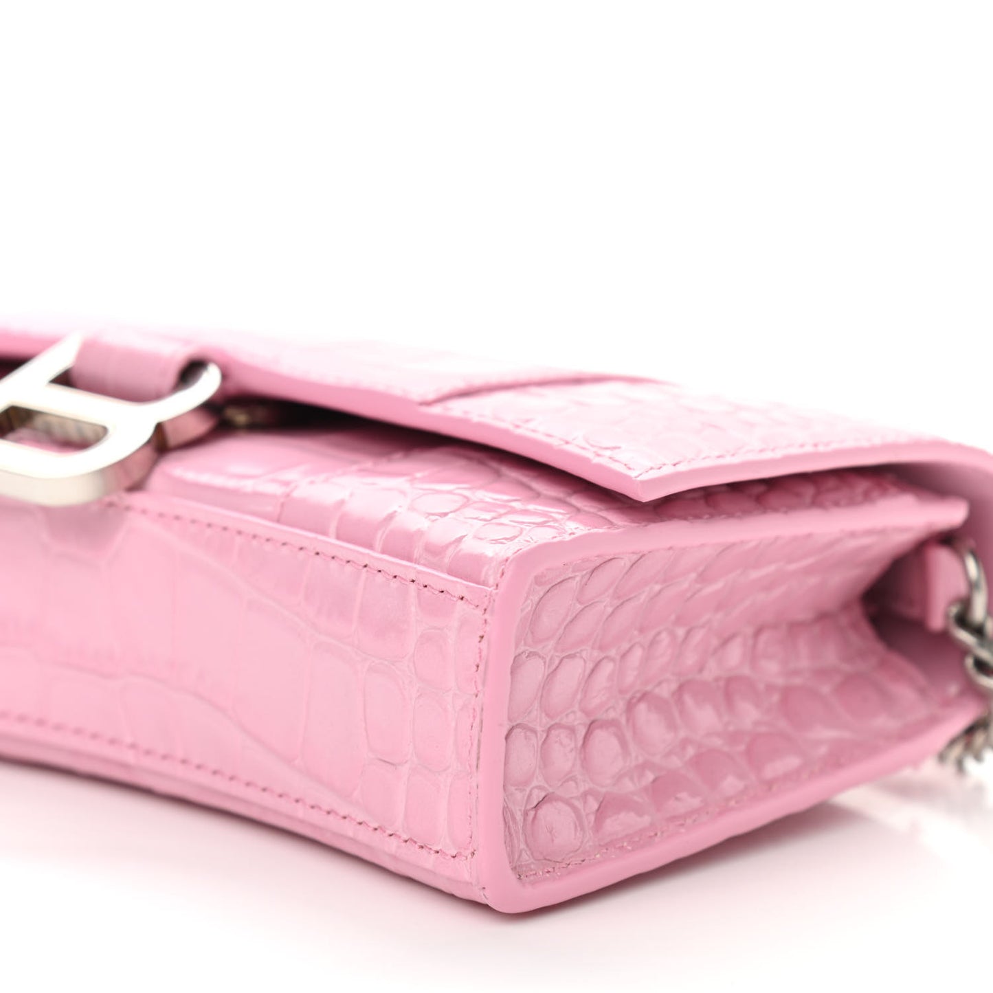 Shiny Calfskin Crocodile Embossed Hourglass Chain Bag Candy Pink