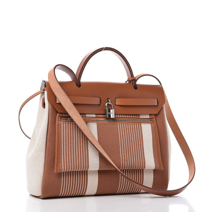 Hermes Vache Hunter Toile H Vibration Herbag Zip Retourne 31 PM Fauve Ecru Beige 3 of 10