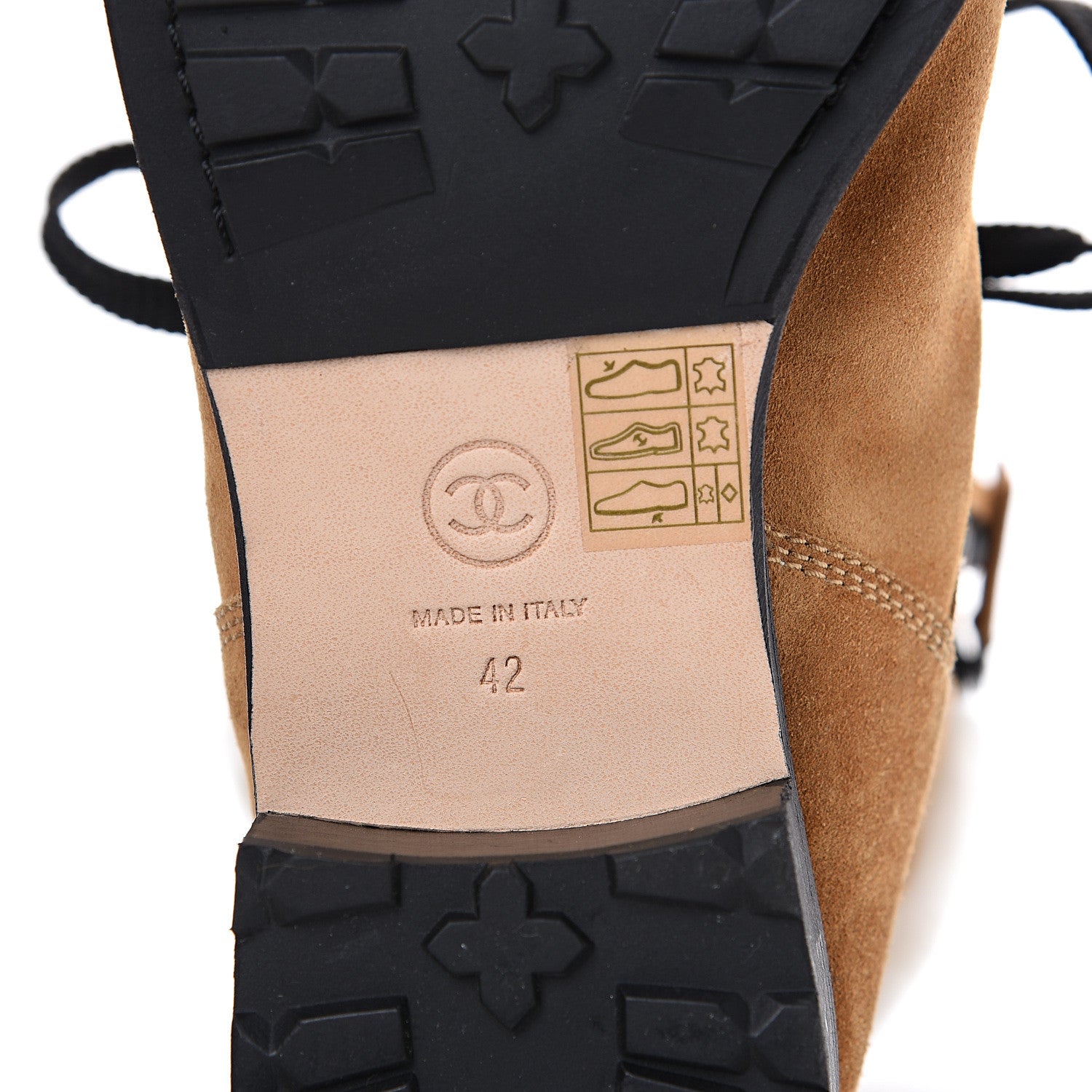 Chanel Suede Calfskin Shearling Quilted CC Tall Lace Up Combat Boots 42 Marron Ecru 6 of 10