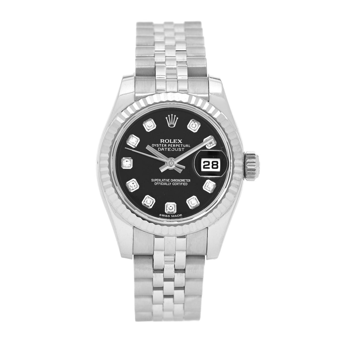Stainless Steel 18K White Gold Diamond 26mm Oyster Perpetual Datejust Watch Black 179174