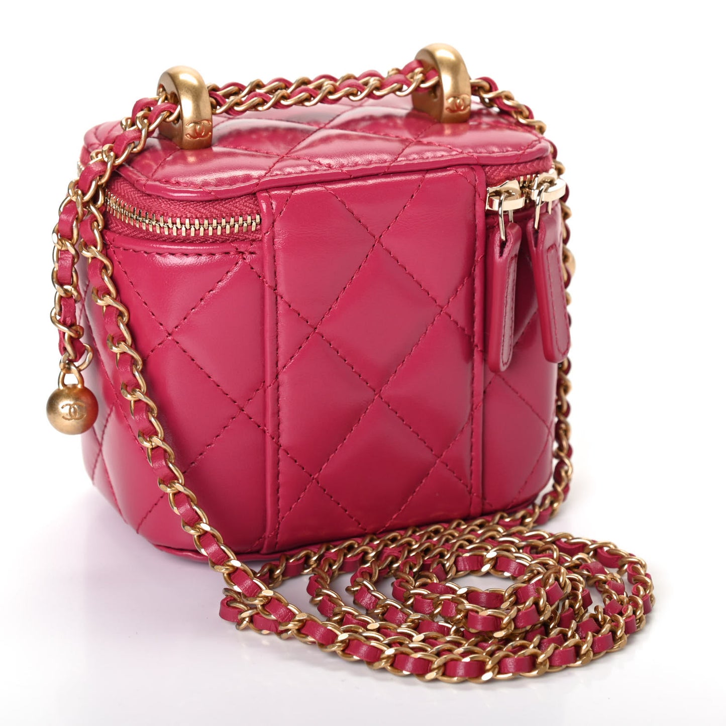 Calfskin Quilted Mini Perfect Fit Vanity Case With Chain Pink