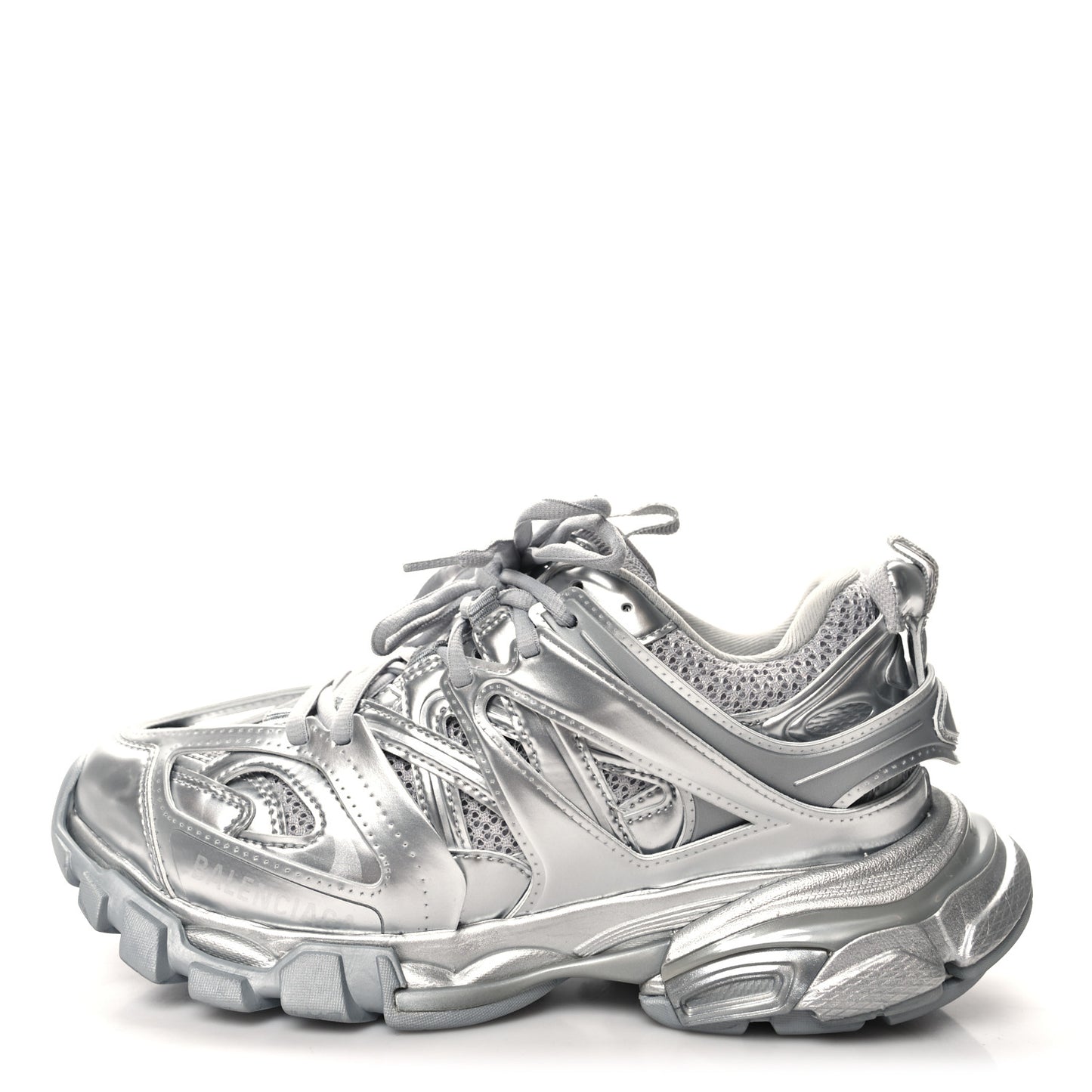 Metallic Calfskin Mesh Nylon Womens Track Sneakers 38 Silver