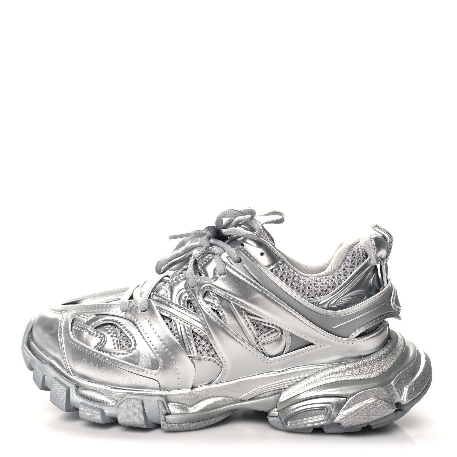 Balenciaga Metallic Calfskin Mesh Nylon Womens Track Sneakers 38 Silver 1 of 8