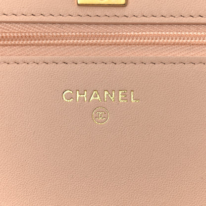 Chanel Lambskin Quilted CC Camellia Crush Wallet on Chain WOC Light Beige 5 of 10