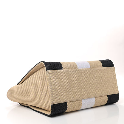 Chanel Straw Raffia Calfskin Striped Medium Deauville Tote Black Beige Ivory 3 of 5