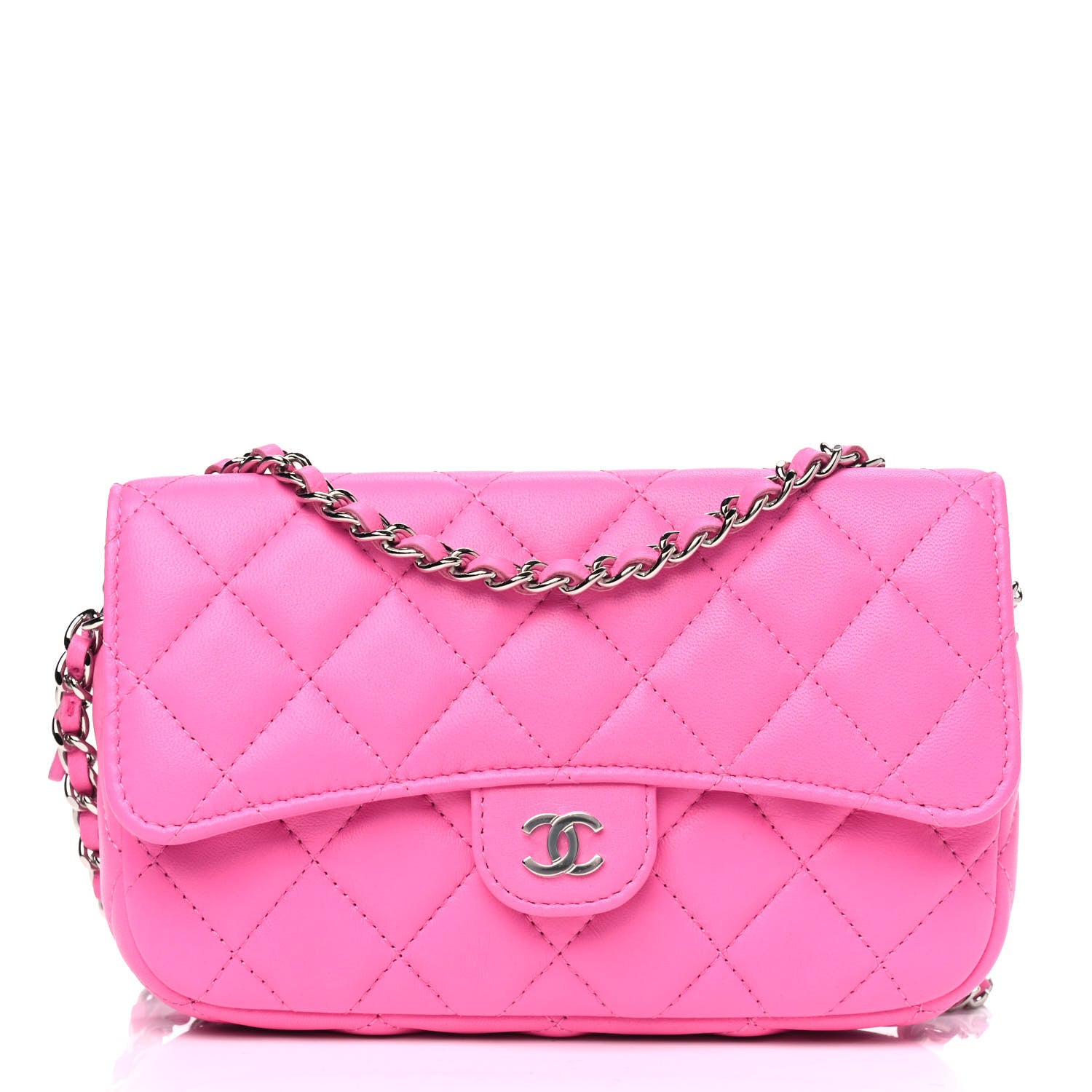 Chanel Lambskin Quilted Flap Phone Holder With Chain Neon Pink 1 of 16