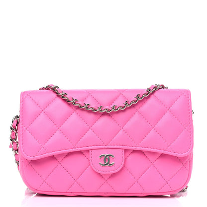 Chanel Lambskin Quilted Flap Phone Holder With Chain Neon Pink 1 of 16