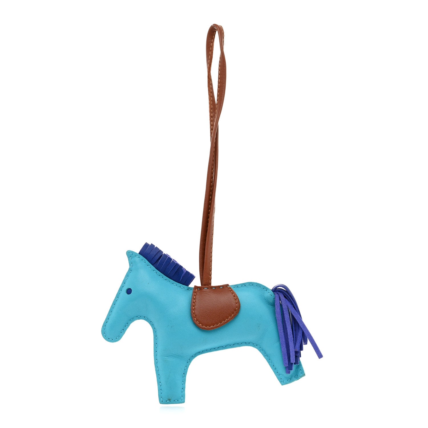 Hermes Milo Lambskin Grigri Rodeo Horse Bag Charm GM Bleu Azteque Bleu Electrique Fauve 1 of 4