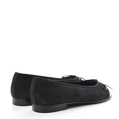 Chanel Suede Patent Cap Toe CC Ballerina Flats 36.5 Black 4 of 9