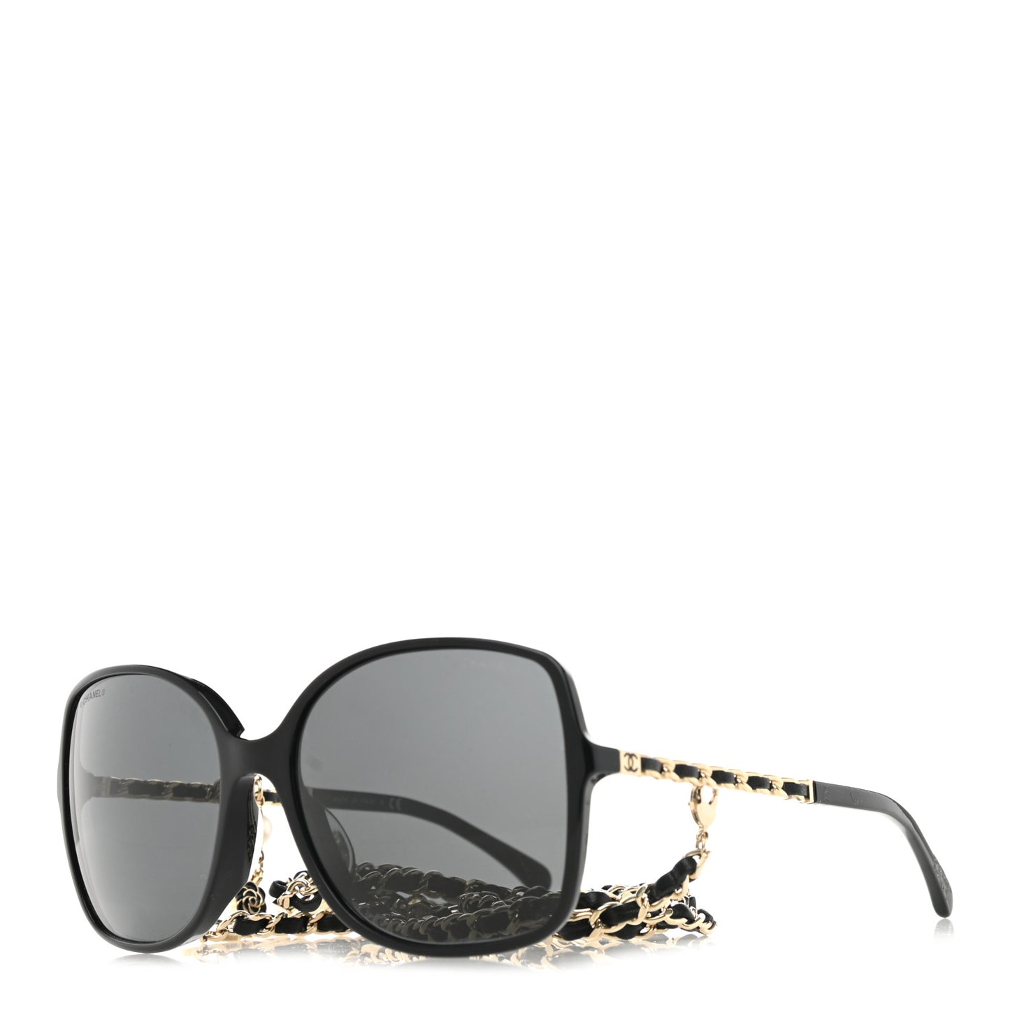 Acetate Lambskin Chain Square Sunglasses 5210-Q-A Black