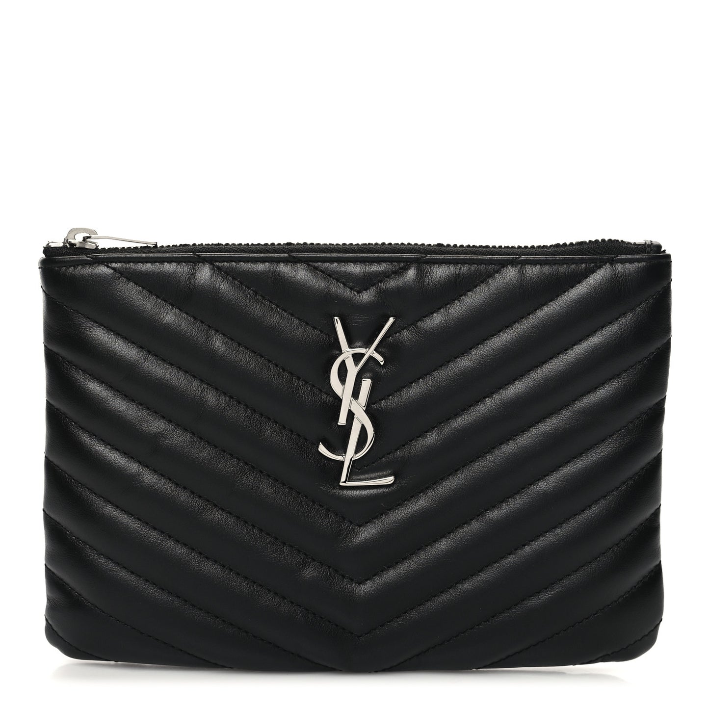 Calfskin Matelasse Chevron Monogram Pouch Black