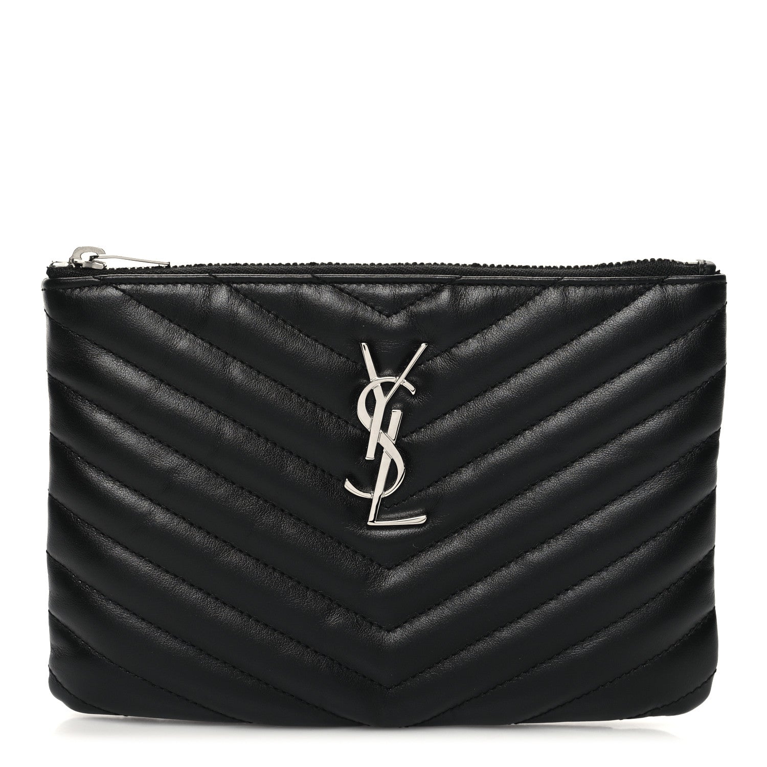 Saint Laurent Calfskin Matelasse Chevron Monogram Pouch Black 1 of 11