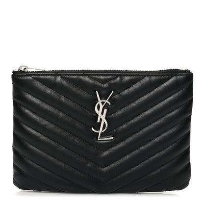 Saint Laurent Calfskin Matelasse Chevron Monogram Pouch Black 1 of 11