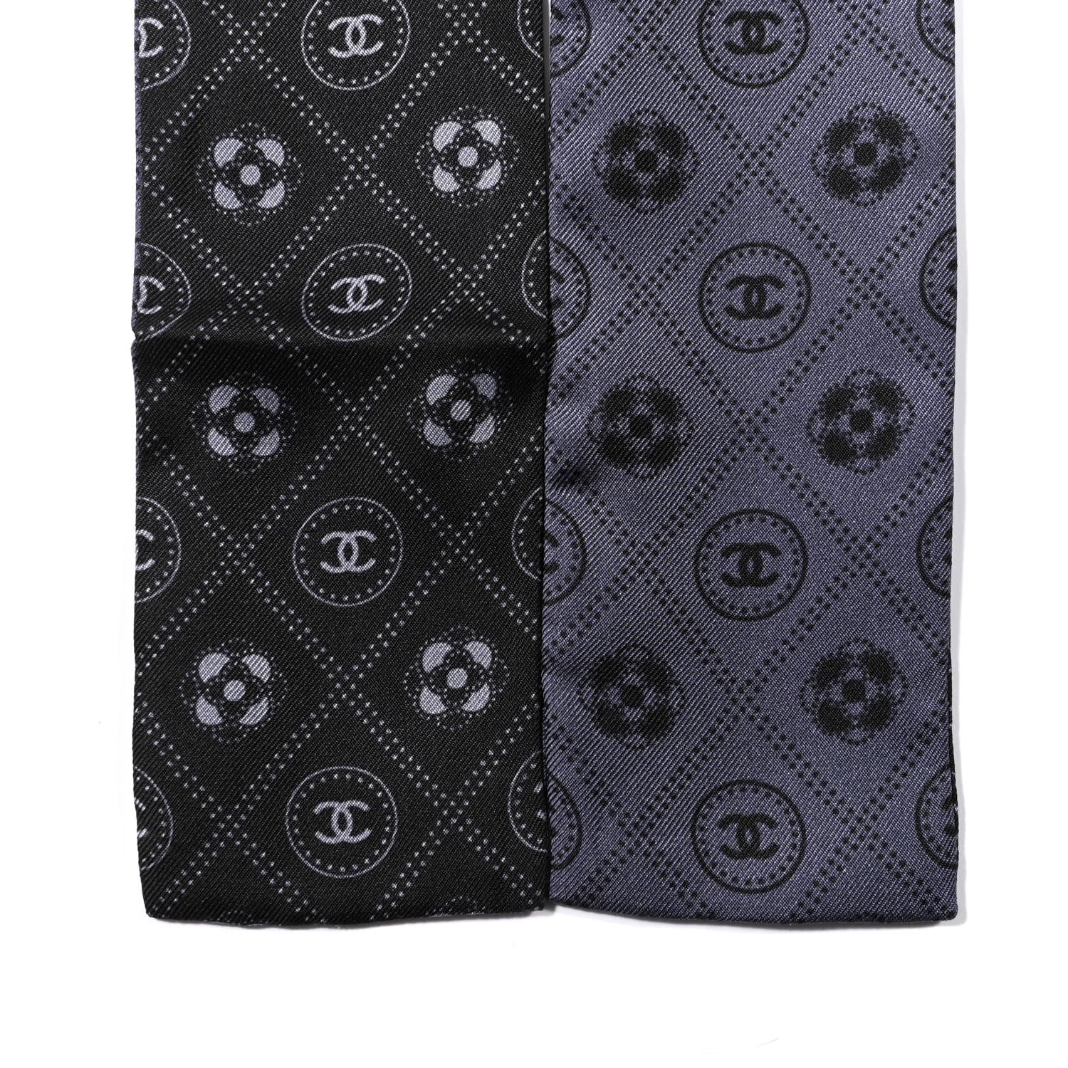 Chanel Silk CC Polka Dot Slim Bandeau Scarf Anthracite Black 3 of 3