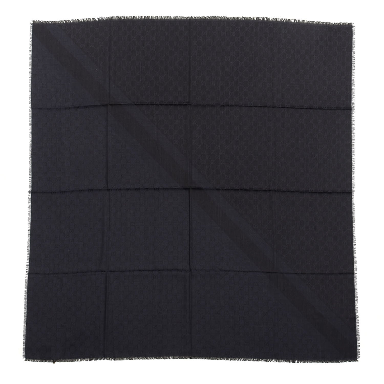 Gucci Wool Silk Monogram GGWeb Fringe Shawl Navy Black 1 of 3