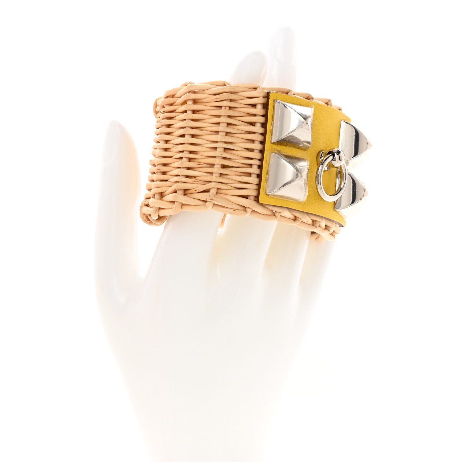 Hermes Wicker Swift Medor Picnic Cuff Bracelet T2 Lime 2 of 6