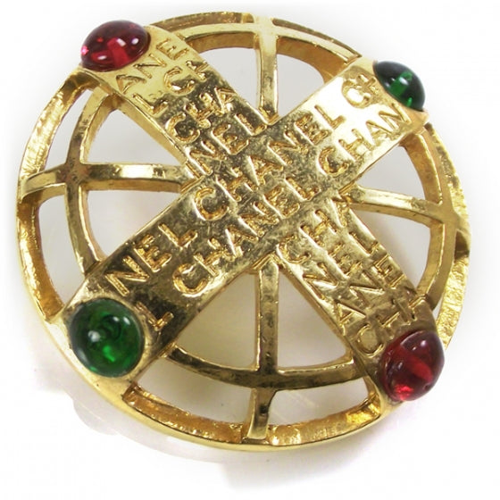 Gripoix Poured Glass Brooch Gold