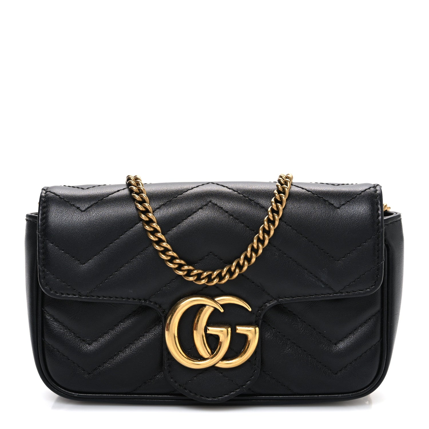 Gucci Calfskin Matelasse Super Mini GG Marmont Shoulder Bag Black 1 of 10