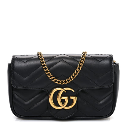 Gucci Calfskin Matelasse Super Mini GG Marmont Shoulder Bag Black 1 of 10
