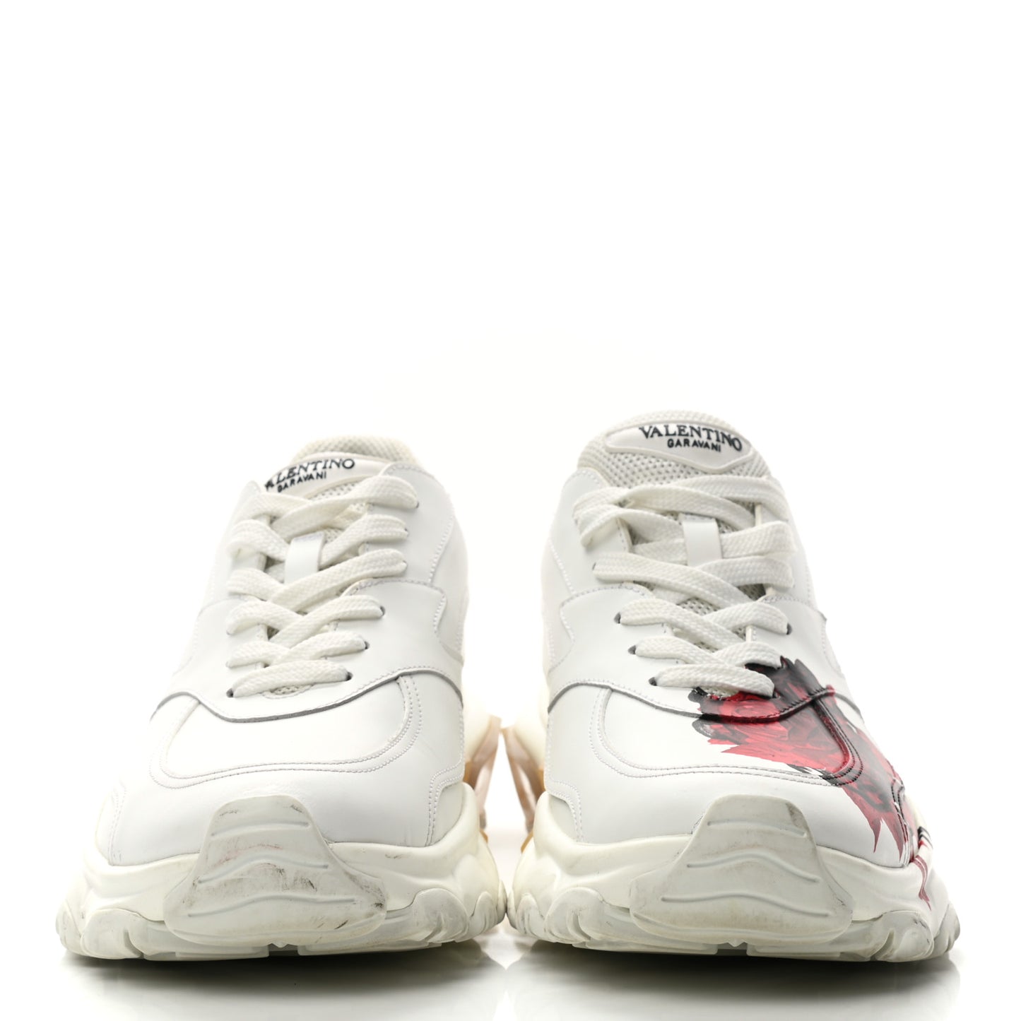 X UNDERCOVER Calfskin Womens Flower Print Bounce Sneakers 39 White Red