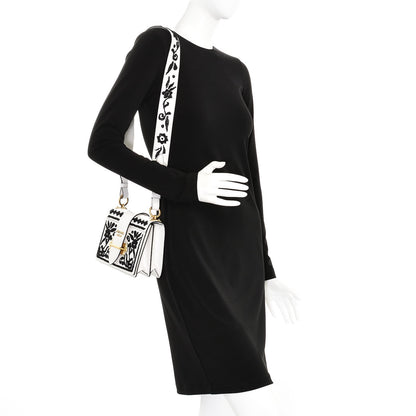 Prada Calfskin Embroidered Cahier Bag White Black 2 of 6