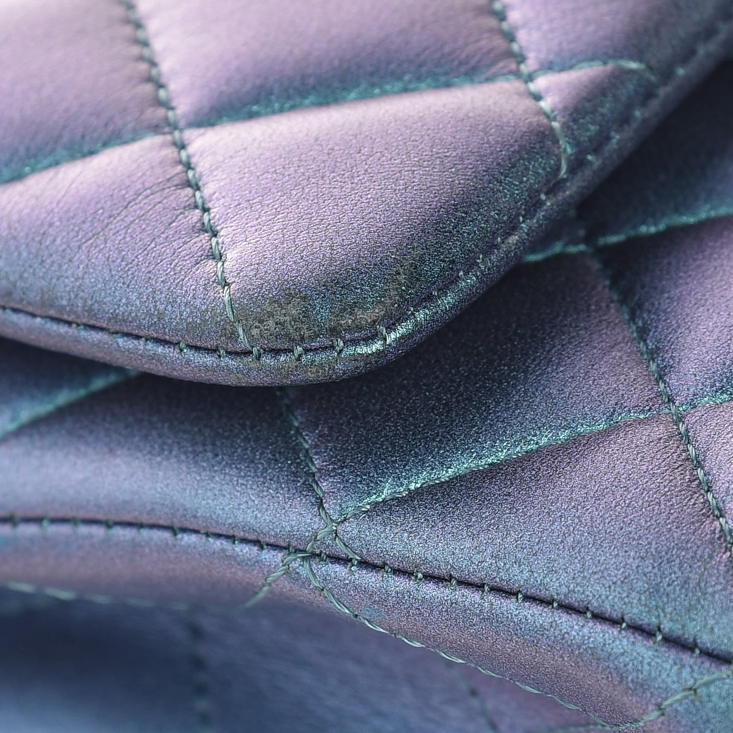 Metallic Lambskin Quilted Medium Double Flap Turquoise