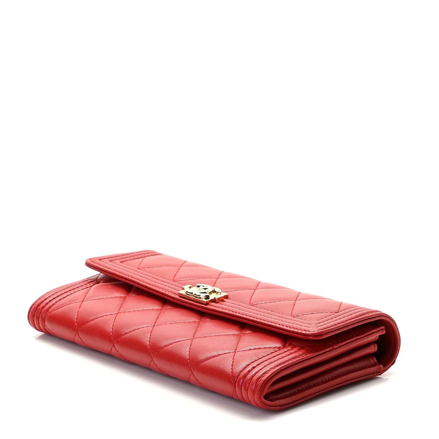 Lambskin Quilted Boy Flap Wallet Red