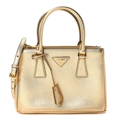 Prada Metallic Saffiano Lux Small Galleria Double Zip Tote Platino 1 of 9