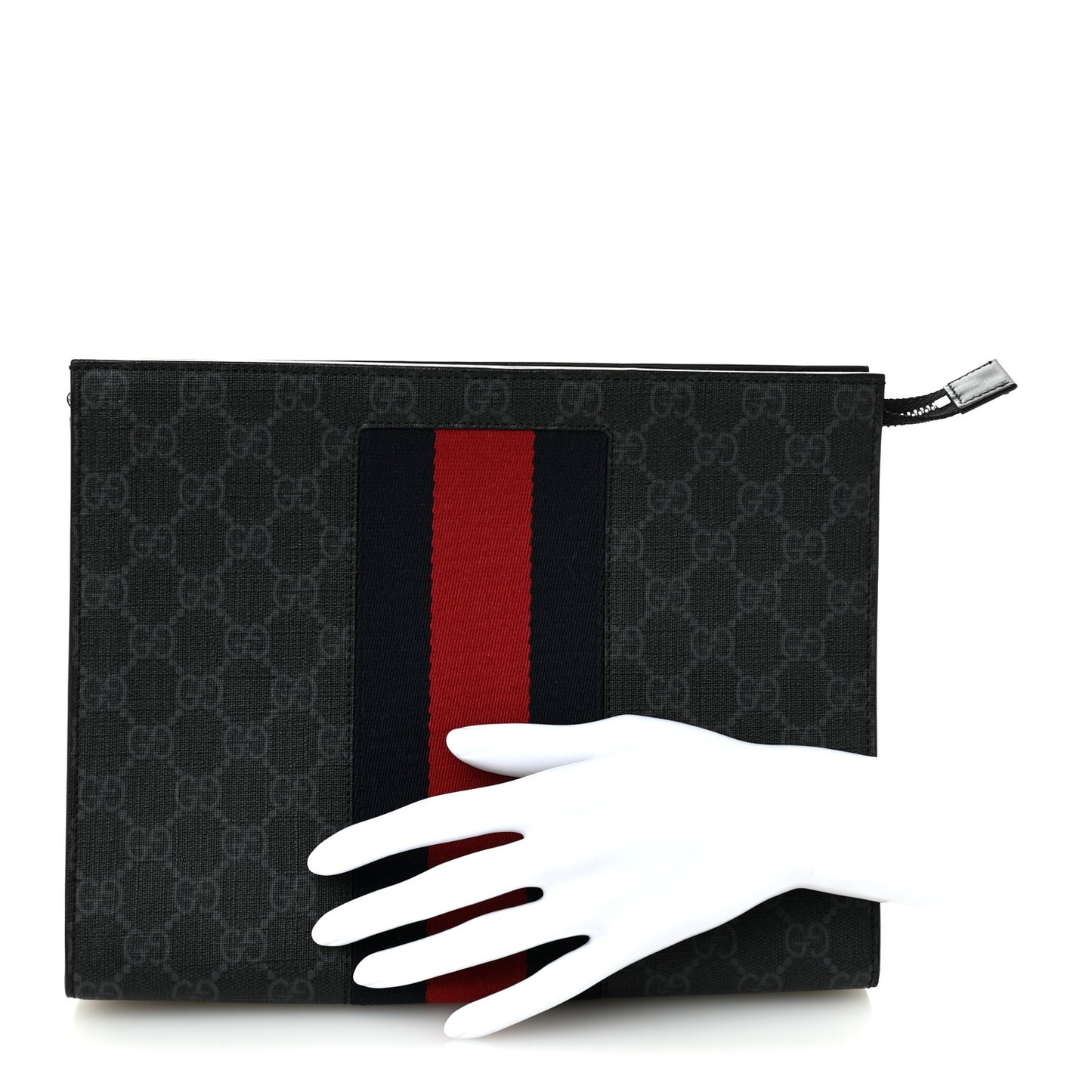 GG Supreme Monogram Selleria Calfskin Web New Web Cosmetic Case Black