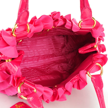 Prada Vernice Tessuto Nylon Ruffle Bag Fuxia 9 of 13