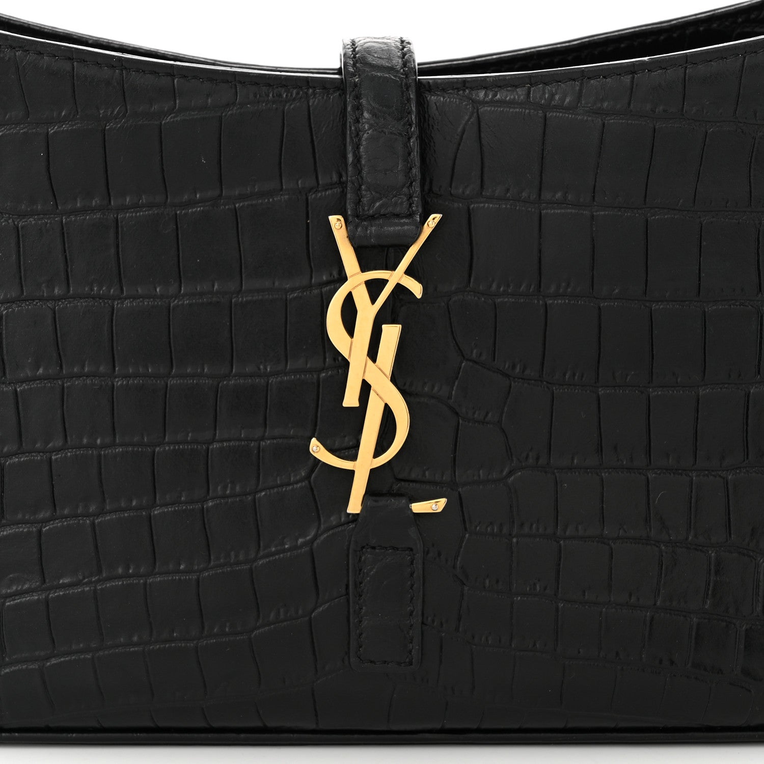 Saint Laurent Calfskin Crocodile Embossed LE 5 A 7 Hobo Black 8 of 11