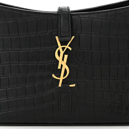 Saint Laurent Calfskin Crocodile Embossed LE 5 A 7 Hobo Black 8 of 11