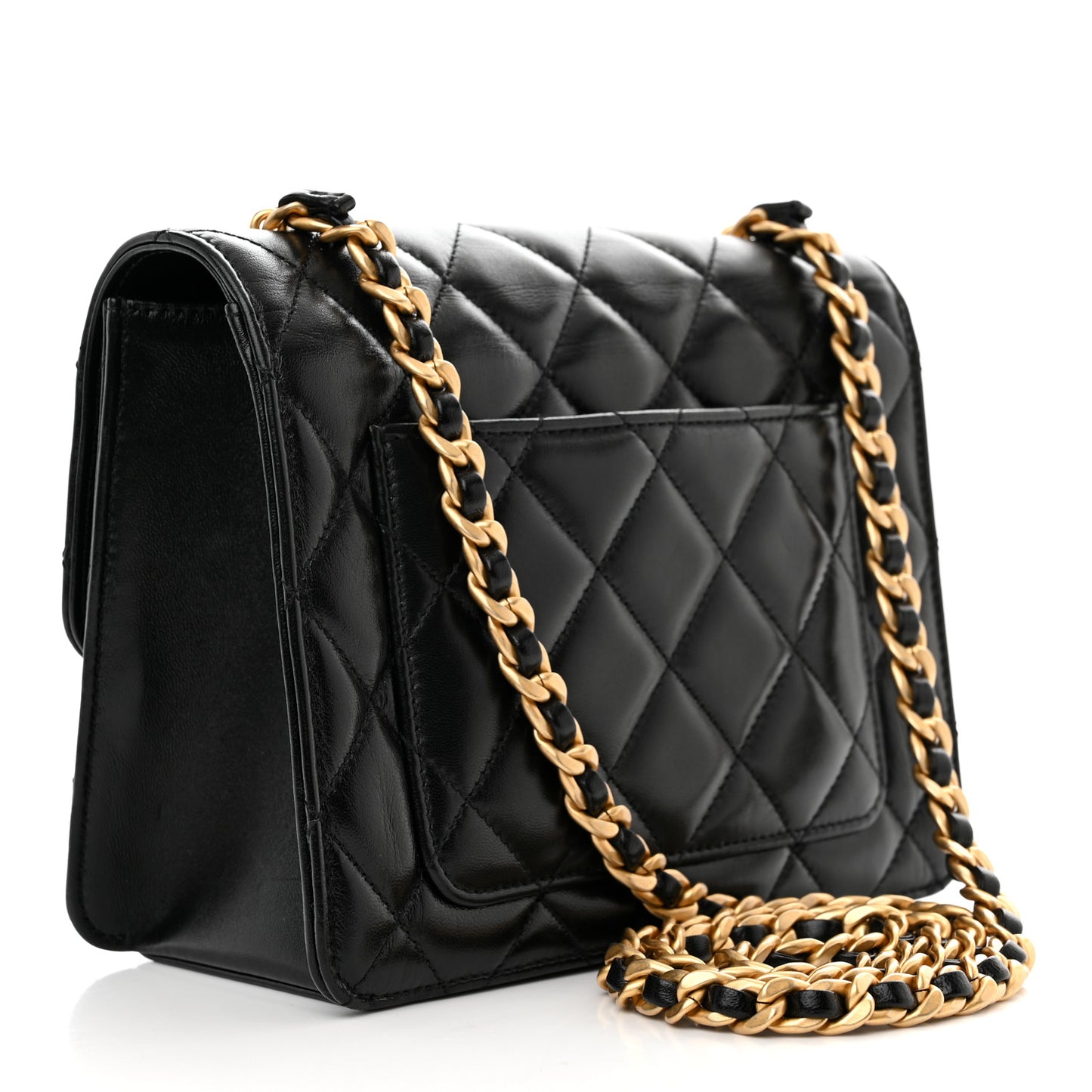 Shiny Lambskin Quilted Mini Flap Black
