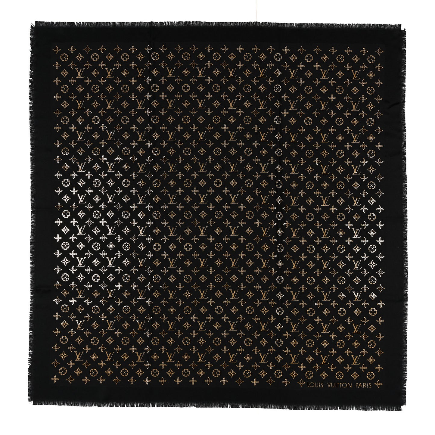 Wool Silk Allover Monogram Micro Stud More Monogram Shawl Black Gold