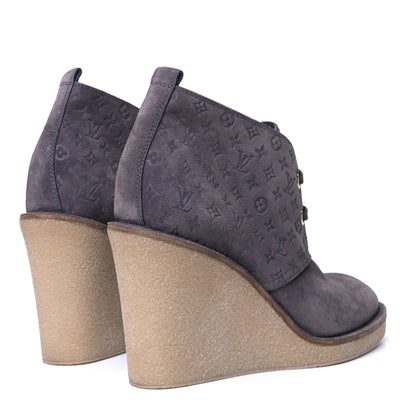 Louis Vuitton Monogram Suede Embossed Frosty Wedge Low Boots 35.5 Dark Grey 3 of 4