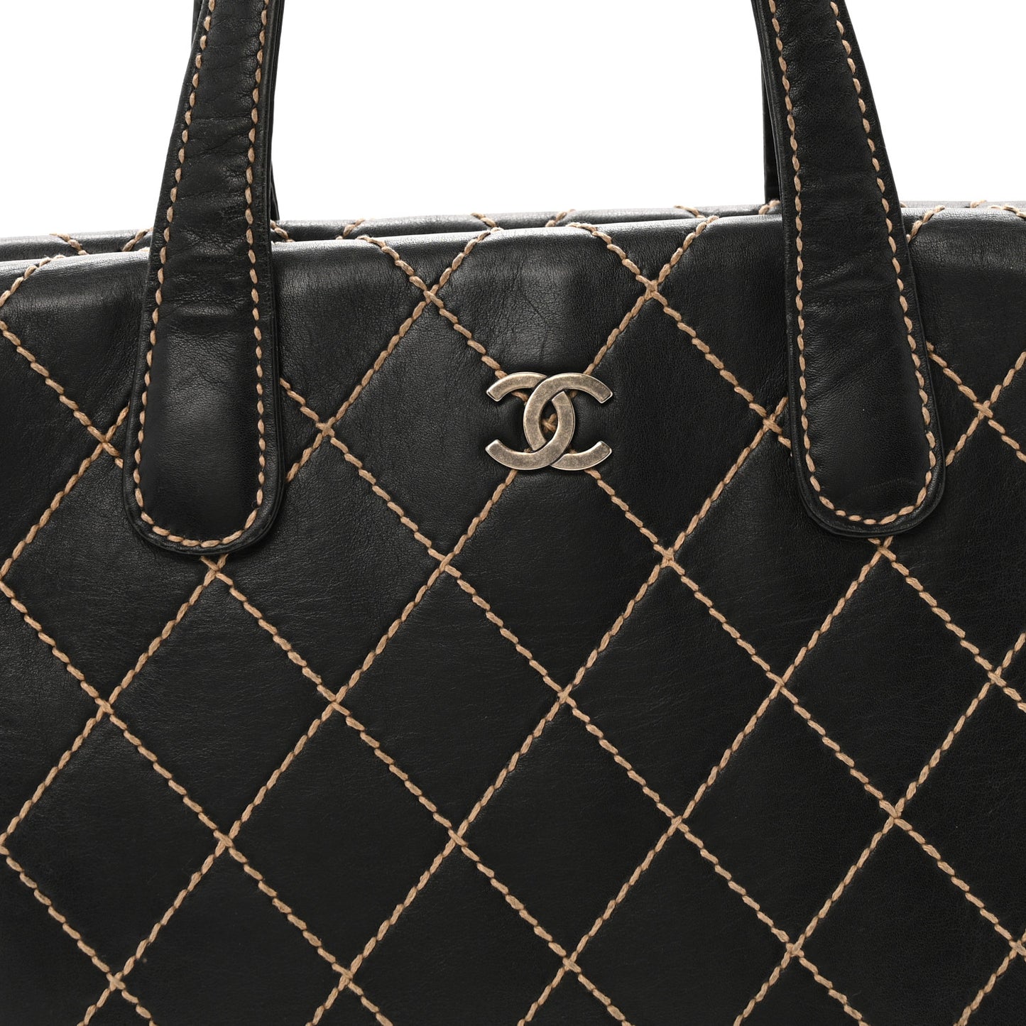 Calfskin Wild Stitch Large Tote Black