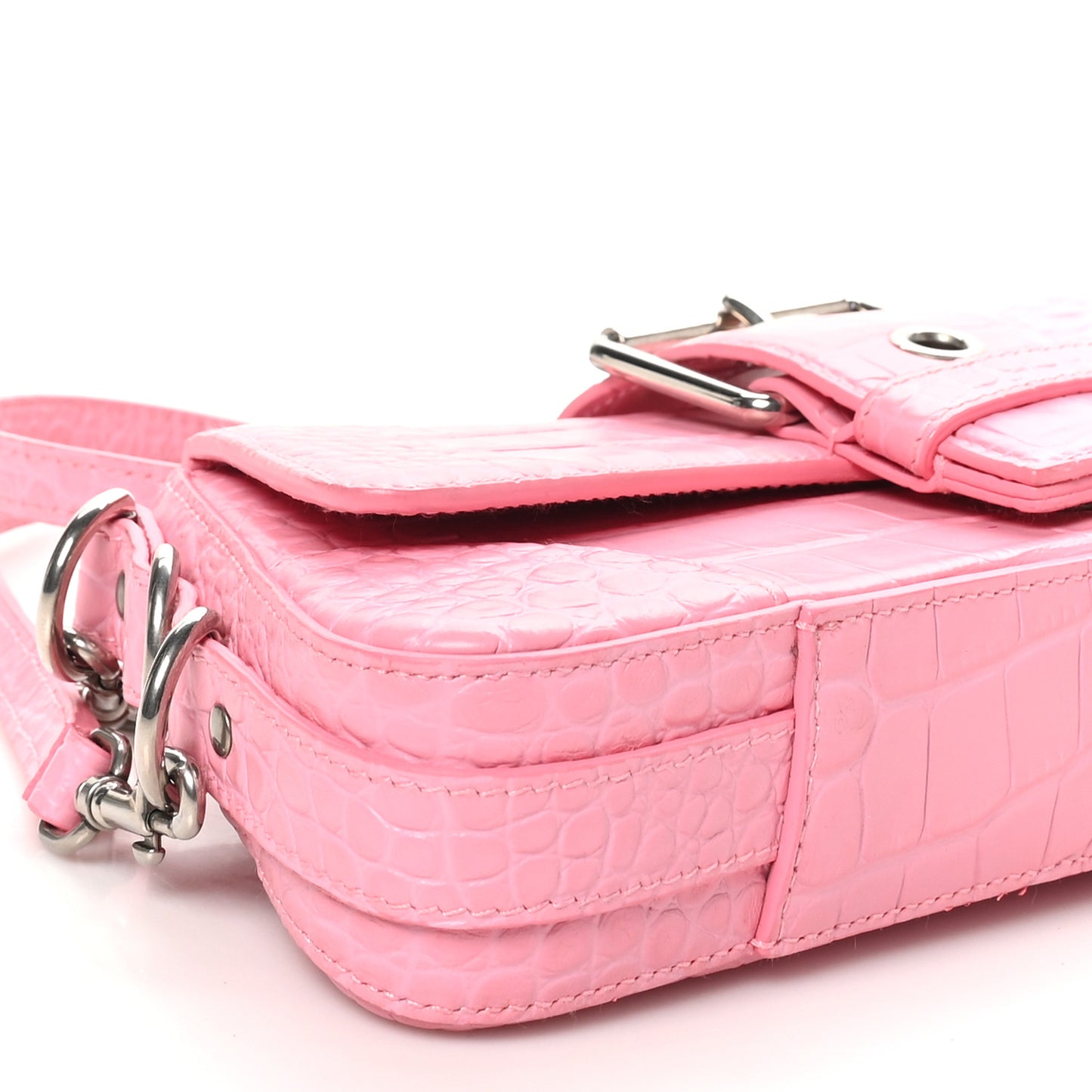 Calfskin Crocodile Embossed Small Lindsay Shoulder Bag Sweet Pink