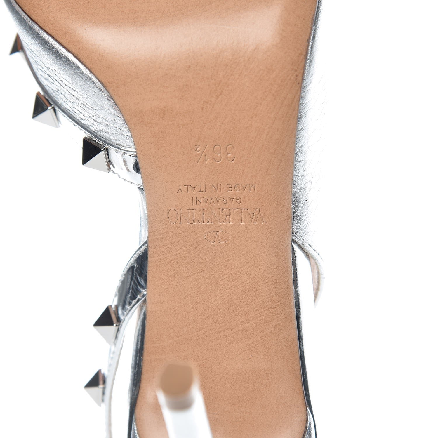 Valentino Garavani Metallic Pebbled Calfskin Rockstud Half D'Orsay Slingback 85mm Pumps 36.5 Silver 6 of 8