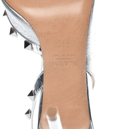 Valentino Garavani Metallic Pebbled Calfskin Rockstud Half D'Orsay Slingback 85mm Pumps 36.5 Silver 6 of 8