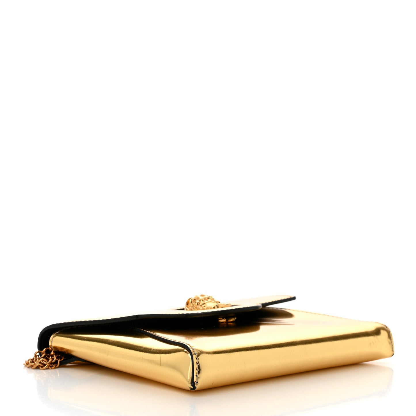 Patent Metallic La Medusa Pouch On Chain Gold