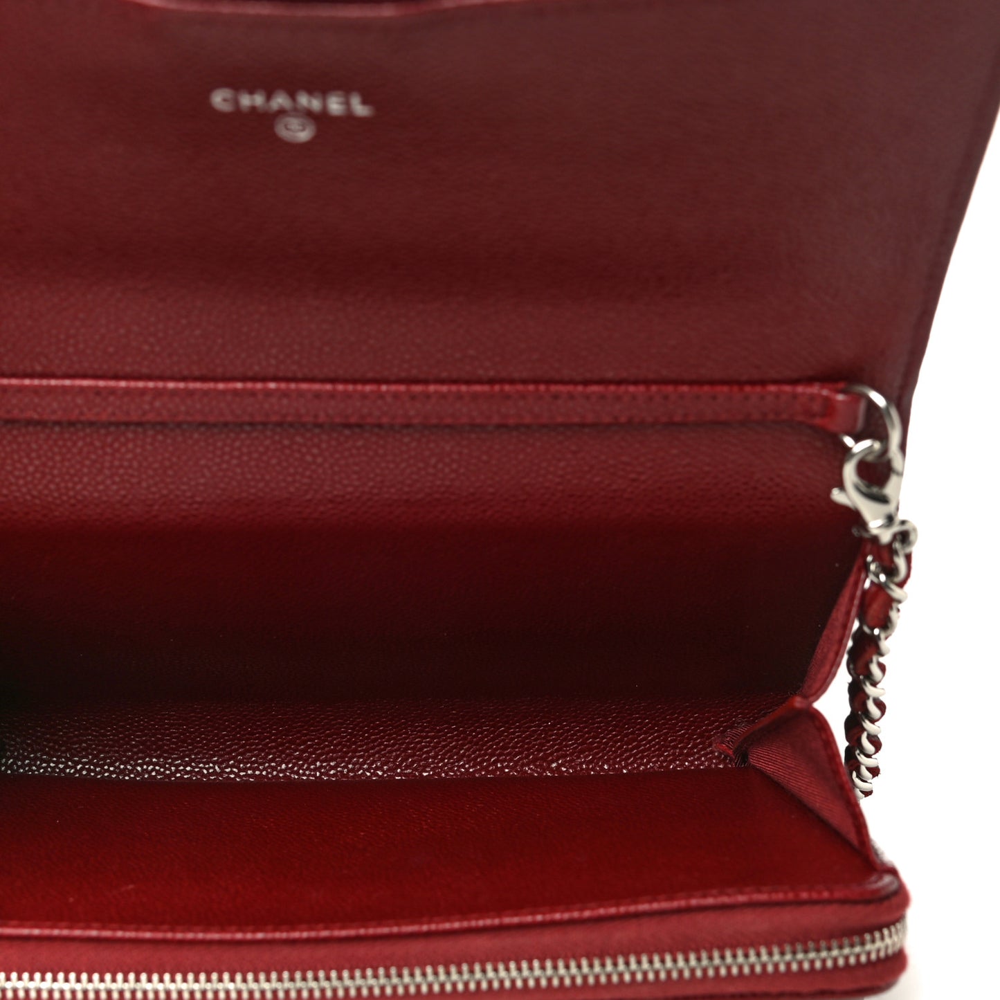 Caviar Quilted Phone Holder Wallet on Removable Chain Red
