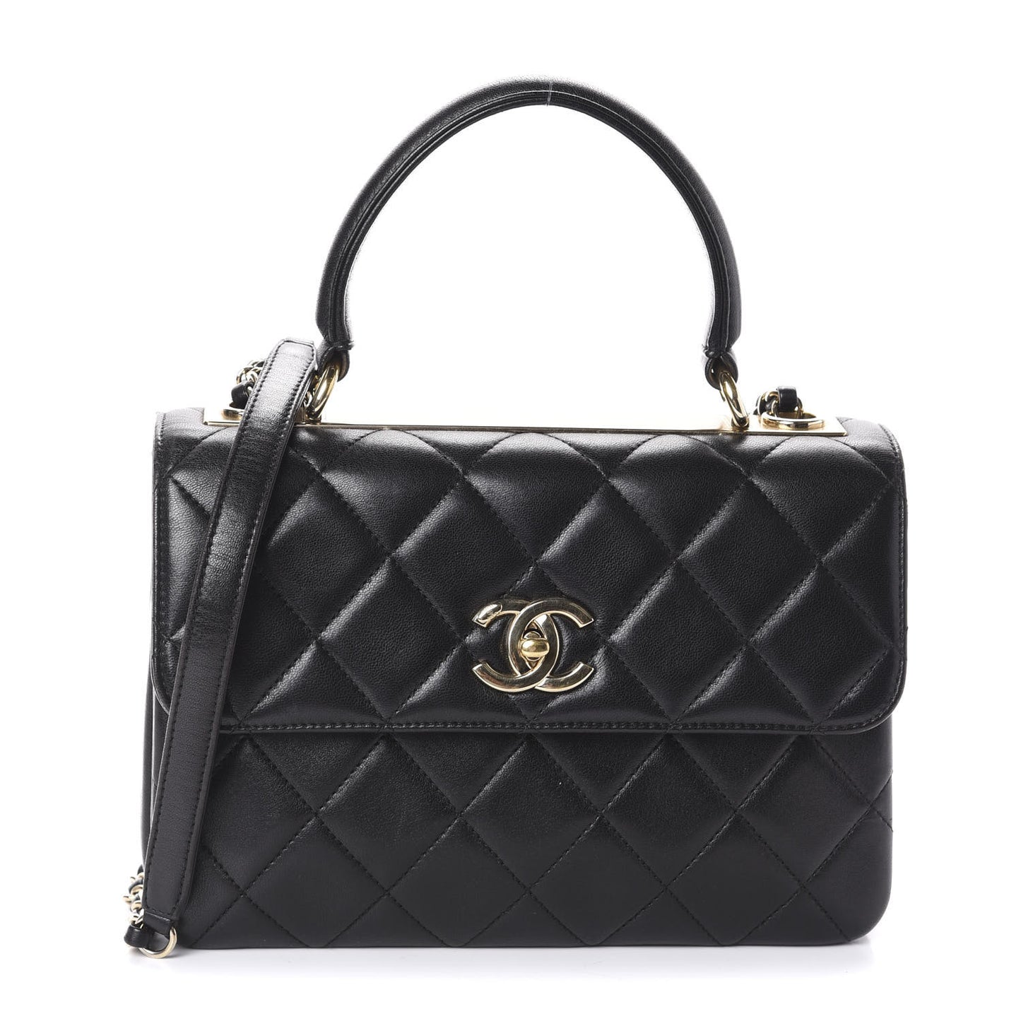 Lambskin Quilted Small Trendy CC Dual Handle Flap Bag Black