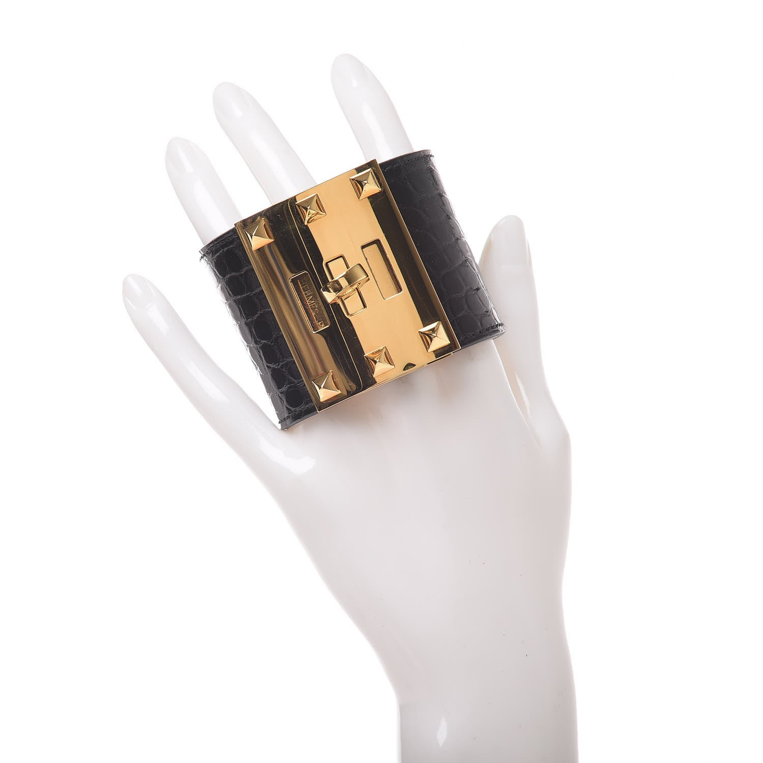 Hermes Shiny Alligator Kelly Dog Extreme Bracelet S Black 2 of 7
